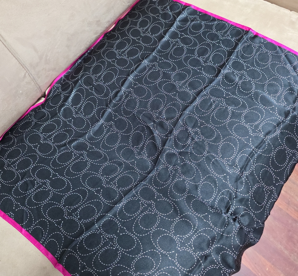 Coach Black/fuscia Silk Scarf With Signature "C" Print
